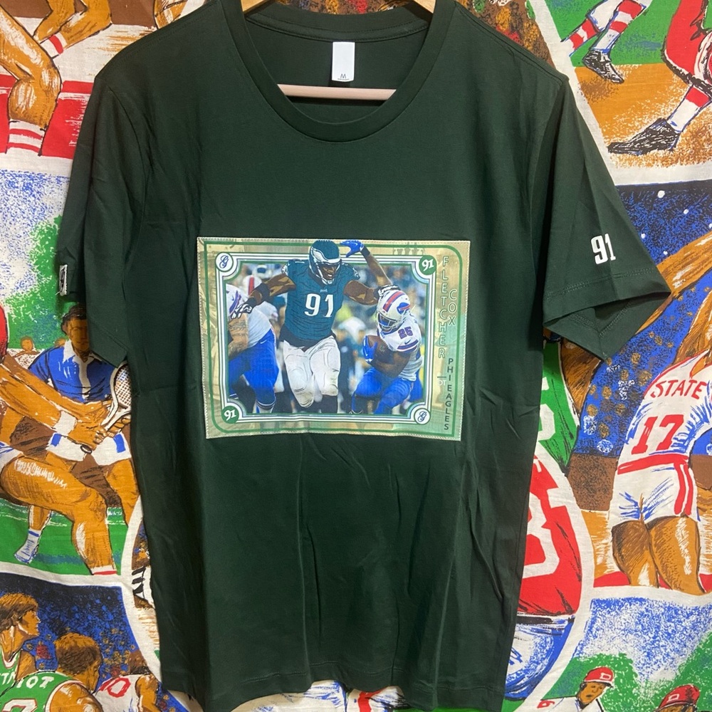 Custom Philadelphia Eagles Fletcher Cox Football Card Patch Teeshirt